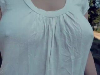Braless Bouncing Boobs in Shirt While Walking and.