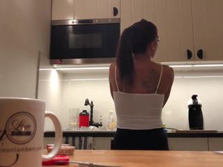 Perfect Pokies on the Kitchen Cam Braless Sylvia and Her