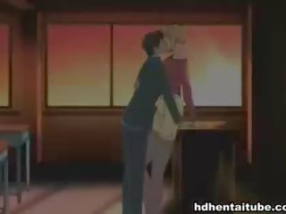 Beguiling hentai cô gái tóc vàng cứng khoan trong tất cả lỗ