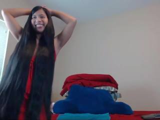 Cativante longo cabeludo asiática striptease e hairplay: hd porno 6a