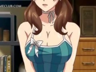 Anime seductress w okulary dający robienie loda w kolana