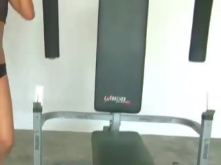 Sports fascinating blonde angry at the gym